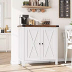 Lot de 2 armoires de rangement de style ferme avec 2 portes et étagères réglables, buffet pour salon, salle à manger, entrée, blanc + marron