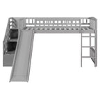 Lit mezzanine bas pour enfants avec escalier, toboggan et tiroirs en bois, taille double