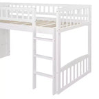 Lit mezzanine bas pour enfants avec escalier, toboggan et tiroirs en bois, taille double