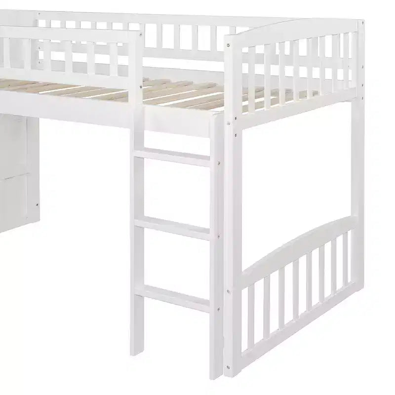 Lit mezzanine bas pour enfants avec escalier, toboggan et tiroirs en bois, taille double