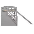 Lit mezzanine bas pour enfants avec escalier, toboggan et tiroirs en bois, taille double