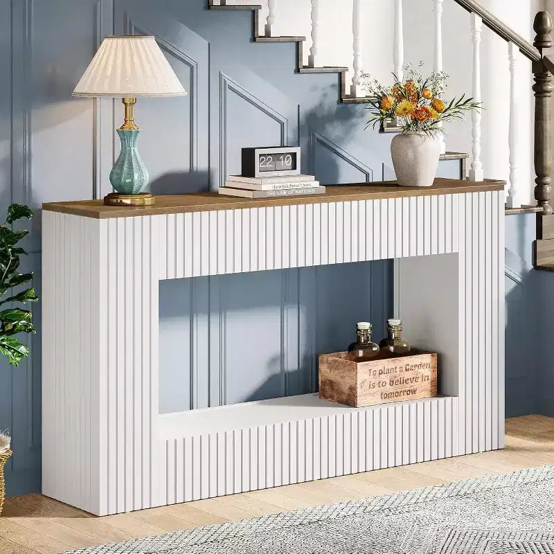 Console de télévision moderne Lantine, table d'entrée de 140 cm en bois avec rangement, table de canapé étroite et longue derrière le canapé pour le salon, le couloir