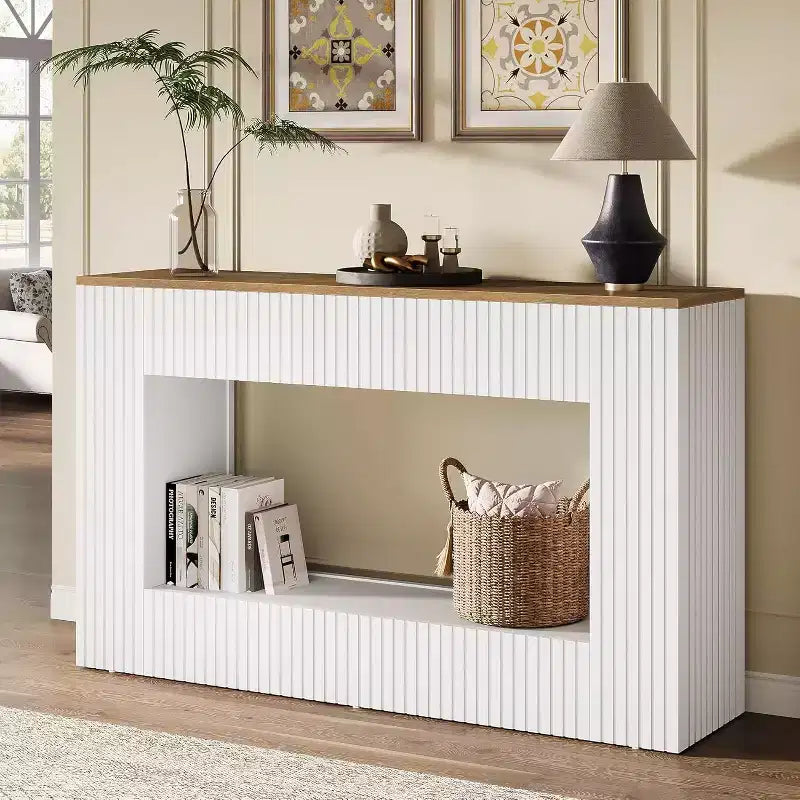 Console de télévision moderne Lantine, table d'entrée de 140 cm en bois avec rangement, table de canapé étroite et longue derrière le canapé pour le salon, le couloir