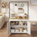 Coolmee Îlot de cuisine mobile avec rangement 42 - Chariot de cuisine robuste avec étagères à 2 niveaux et 5 crochets, comptoir en bois pour petits espaces