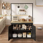 Coolmee Îlot de cuisine mobile avec rangement 42 - Chariot de cuisine robuste avec étagères à 2 niveaux et 5 crochets, comptoir en bois pour petits espaces
