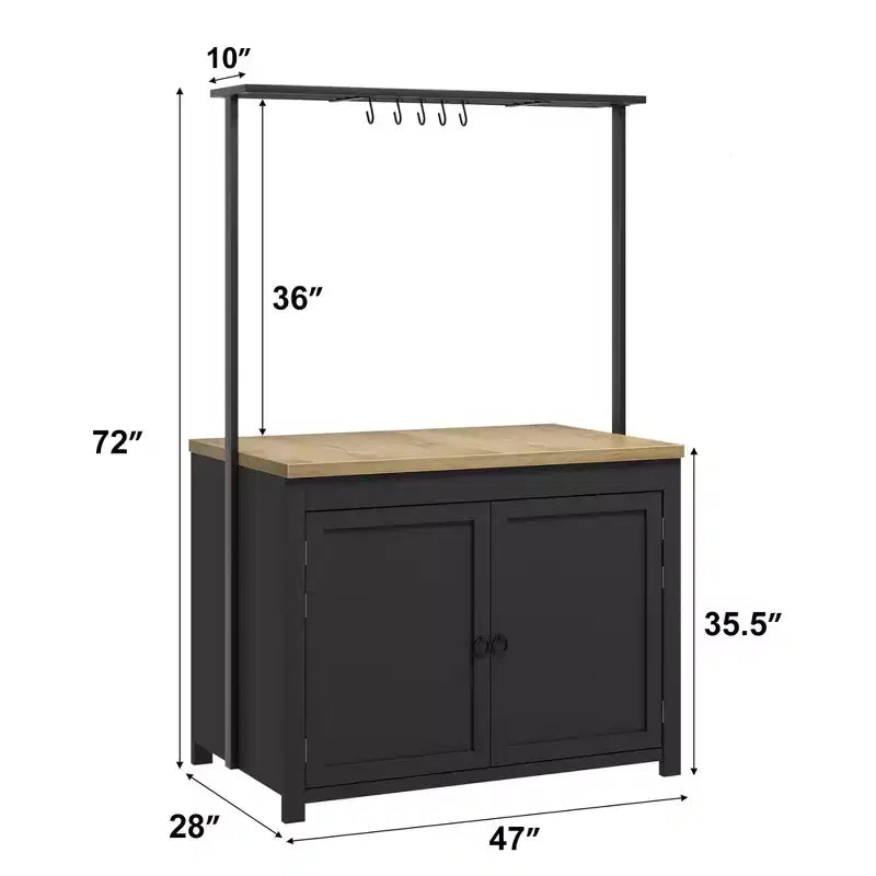 Coolmee Îlot de cuisine mobile avec rangement 42 - Chariot de cuisine robuste avec étagères à 2 niveaux et 5 crochets, comptoir en bois pour petits espaces