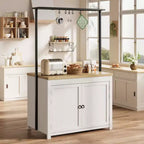 Coolmee Îlot de cuisine mobile avec rangement 42 - Chariot de cuisine robuste avec étagères à 2 niveaux et 5 crochets, comptoir en bois pour petits espaces