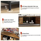 Meuble TV, Meuble TV rustique avec 2 espaces de rangement fermés et compartiment ouvert, Table de meuble TV en bois avec pieds réglables, Centre de divertissement multimédia