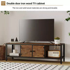 Meuble TV, Meuble TV rustique avec 2 espaces de rangement fermés et compartiment ouvert, Table de meuble TV en bois avec pieds réglables, Centre de divertissement multimédia