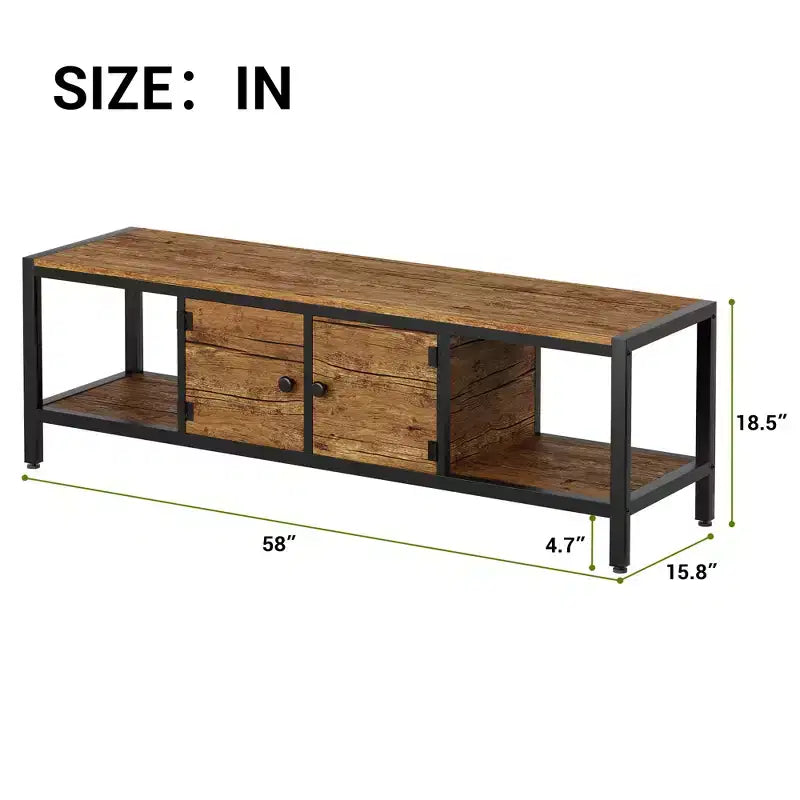 Meuble TV, Meuble TV rustique avec 2 espaces de rangement fermés et compartiment ouvert, Table de meuble TV en bois avec pieds réglables, Centre de divertissement multimédia