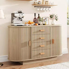 Meuble buffet, bar à café multifonctionnel cannelé de 120 cm avec 4 tiroirs et portes coulissantes - Bahut moderne en chêne