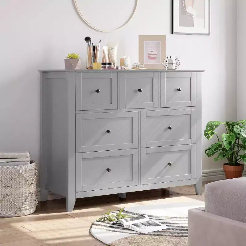 Commode à 7 tiroirs pour téléviseur de 48 pouces, meubles de rangement modernes en bois pour salon, chambre à coucher, dressing, bureau à domicile