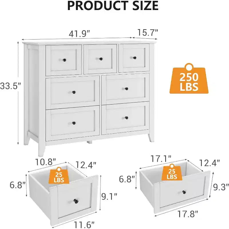Commode à 7 tiroirs pour téléviseur de 48 pouces, meubles de rangement modernes en bois pour salon, chambre à coucher, dressing, bureau à domicile