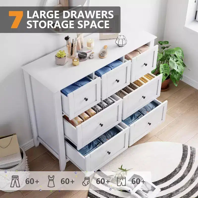 Commode à 7 tiroirs pour téléviseur de 48 pouces, meubles de rangement modernes en bois pour salon, chambre à coucher, dressing, bureau à domicile