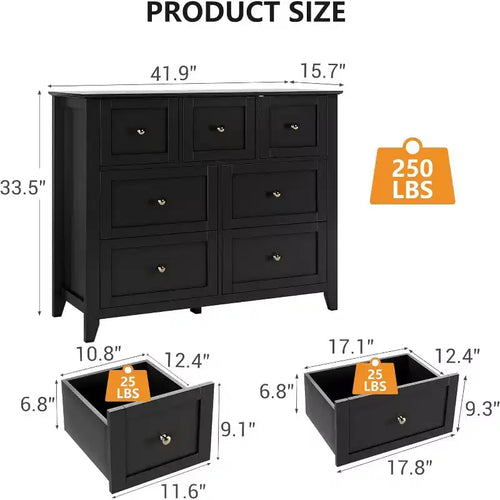 Commode à 7 tiroirs pour téléviseur de 48 pouces, meubles de rangement modernes en bois pour salon, chambre à coucher, dressing, bureau à domicile