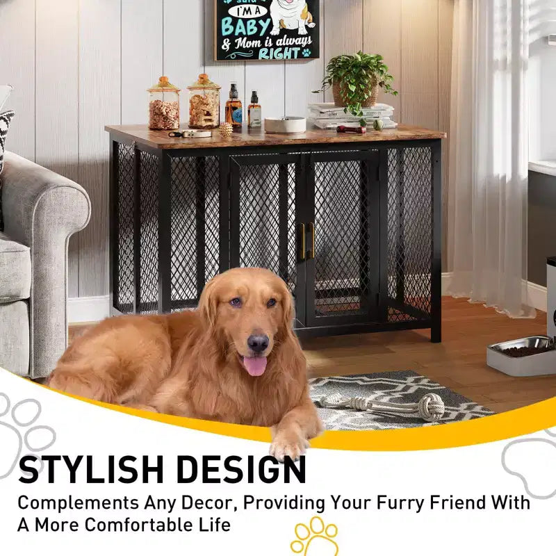 Cage pour chien, chenil en métal robuste de 119x79 cm - Meuble multifonctionnel avec rangement et ouverture par le haut pour animaux de taille moyenne/grande