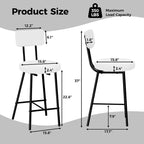 Tabourets de Bar avec Dossier Lot de 4, Tabourets Hauts de Cuisine, Chaises de Bar avec Dossier, Siège Industriel pour Salle à Manger Cuisine Bar