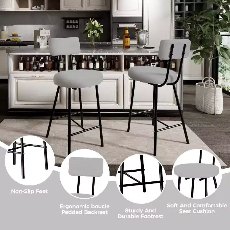 Tabourets de Bar avec Dossier Lot de 4, Tabourets Hauts de Cuisine, Chaises de Bar avec Dossier, Siège Industriel pour Salle à Manger Cuisine Bar