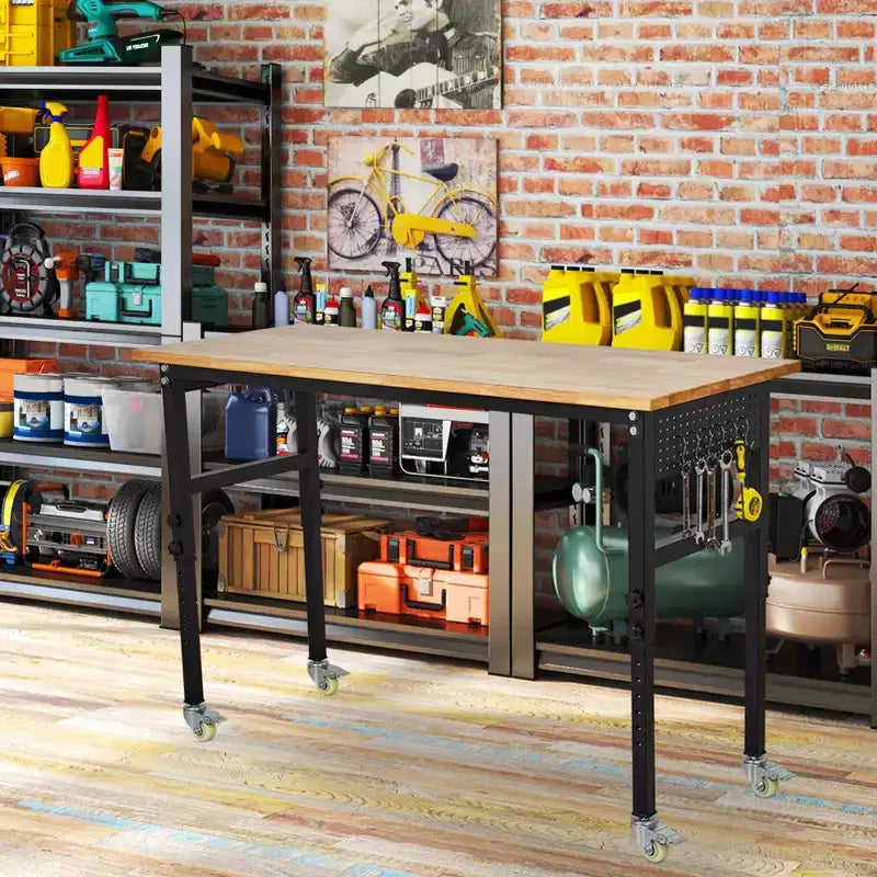 Établi, table robuste réglable 48 po, capacité de 2000 lb avec balance - cadre en acier et bois d'hévéa pour garage et réparation automobile