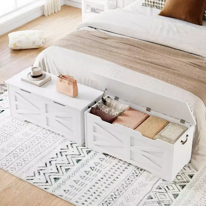 Banc de rangement décoratif Acekool, coffre d'entrée double usage avec charnière de sécurité