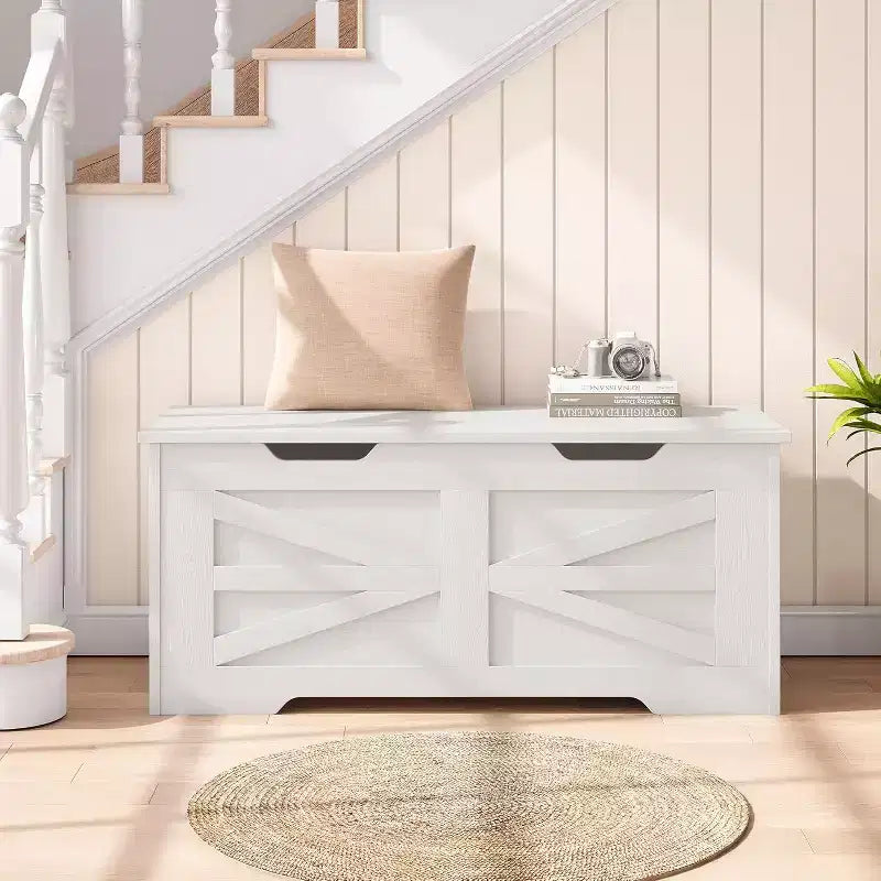 Banc de rangement décoratif Acekool, coffre d'entrée double usage avec charnière de sécurité