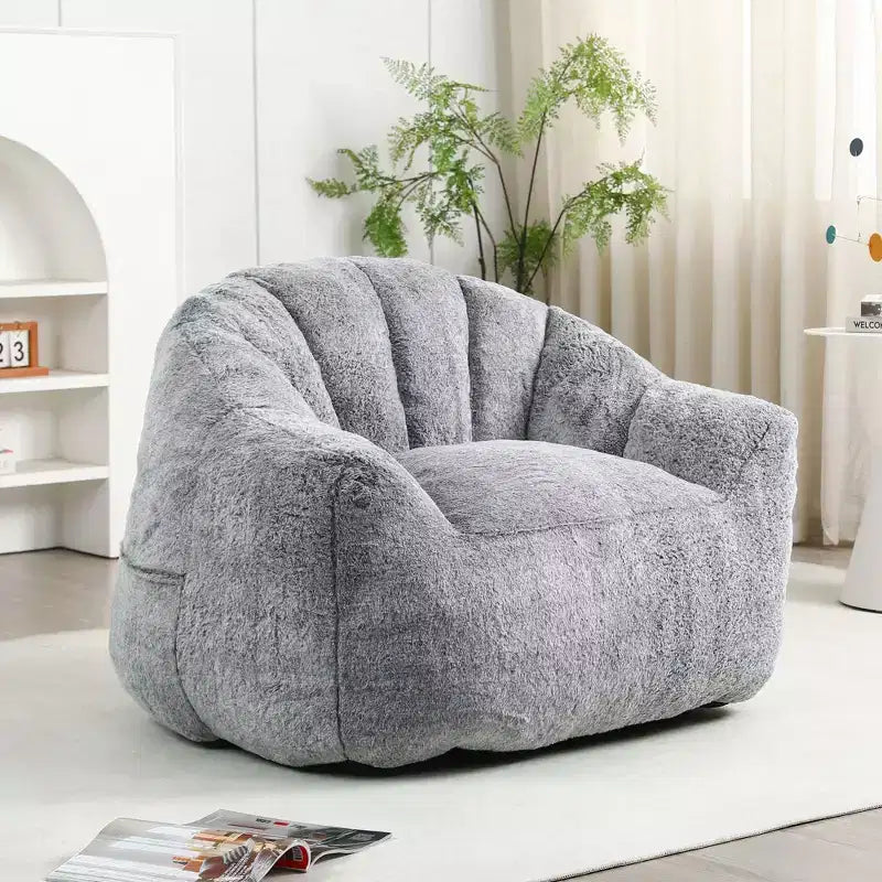 Fauteuil de sol moderne Okak en fausse fourrure moelleuse avec accoudoirs, canapé-lit en mousse haute densité pour salon, chambre à coucher