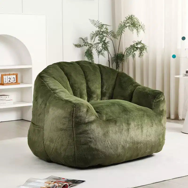 Fauteuil de sol moderne Okak en fausse fourrure moelleuse avec accoudoirs, canapé-lit en mousse haute densité pour salon, chambre à coucher