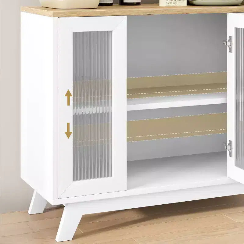 Coolmee Armoire de Rangement d'Appoint, Buffet 91 cm avec Porte en Verre Cannelé et Étagère Réglable, Meuble Bar à Café pour Cuisine, Salle à Manger