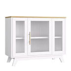 Coolmee Armoire de Rangement d'Appoint, Buffet 91 cm avec Porte en Verre Cannelé et Étagère Réglable, Meuble Bar à Café pour Cuisine, Salle à Manger