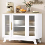 Coolmee Armoire de Rangement d'Appoint, Buffet 91 cm avec Porte en Verre Cannelé et Étagère Réglable, Meuble Bar à Café pour Cuisine, Salle à Manger