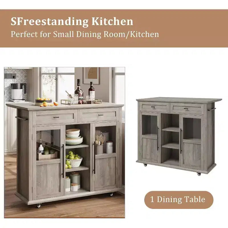 Îlot de cuisine roulant Coolmee avec abattant, desserte à roulettes avec rangement, chariot de micro-ondes sur roulettes, desserte de bar de table pour cuisine avec porte-serviettes