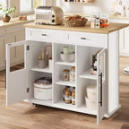 Îlot de cuisine roulant Coolmee avec abattant, desserte à roulettes avec rangement, chariot de micro-ondes sur roulettes, desserte de bar de table pour cuisine avec porte-serviettes