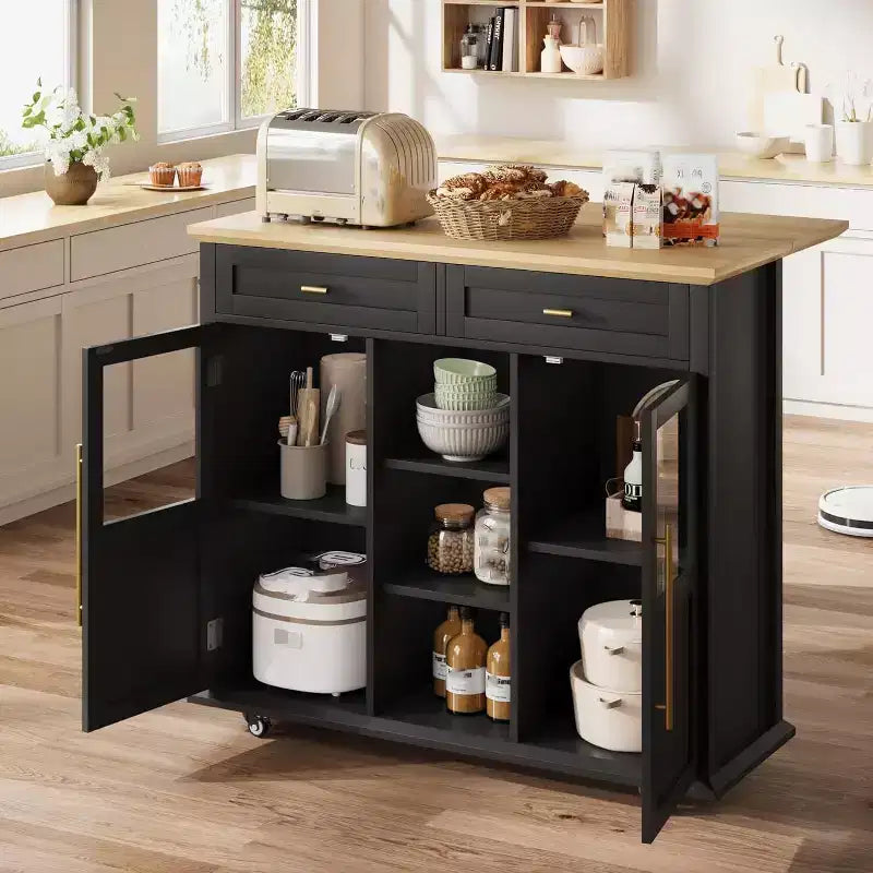Îlot de cuisine roulant Coolmee avec abattant, desserte à roulettes avec rangement, chariot de micro-ondes sur roulettes, desserte de bar de table pour cuisine avec porte-serviettes