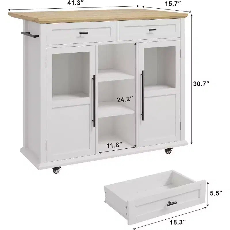 Îlot de cuisine roulant Coolmee avec abattant, desserte à roulettes avec rangement, chariot de micro-ondes sur roulettes, desserte de bar de table pour cuisine avec porte-serviettes
