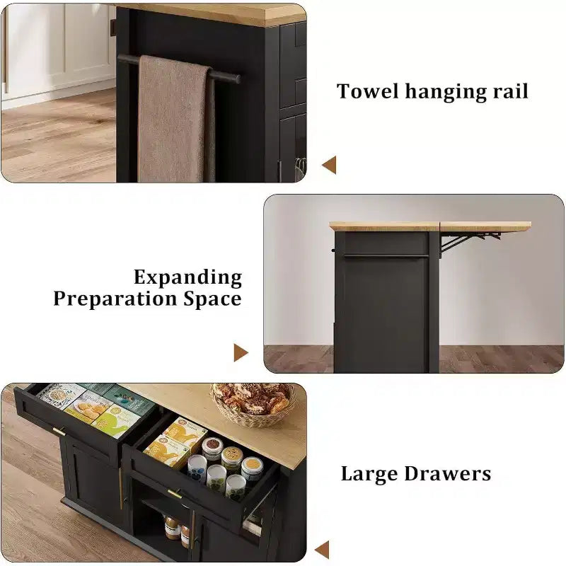 Îlot de cuisine roulant Coolmee avec abattant, desserte à roulettes avec rangement, chariot de micro-ondes sur roulettes, desserte de bar de table pour cuisine avec porte-serviettes