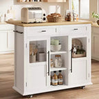 Îlot de cuisine roulant Coolmee avec abattant, desserte à roulettes avec rangement, chariot de micro-ondes sur roulettes, desserte de bar de table pour cuisine avec porte-serviettes