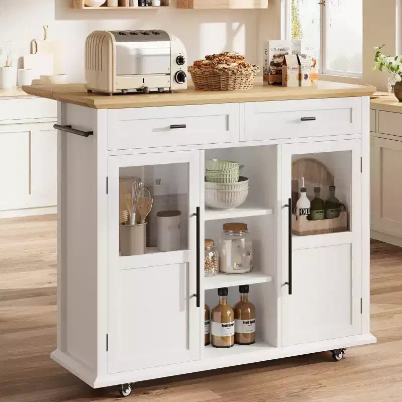 Îlot de cuisine roulant Coolmee avec abattant, desserte à roulettes avec rangement, chariot de micro-ondes sur roulettes, desserte de bar de table pour cuisine avec porte-serviettes