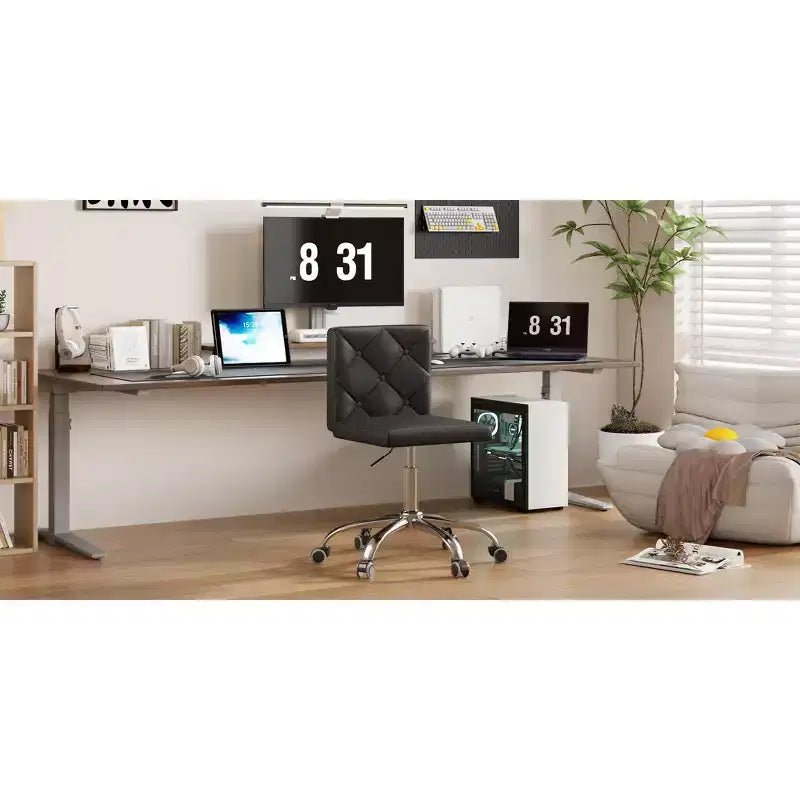 Chaise de bureau sans accoudoirs VECELO en cuir PU, réglable en hauteur et pivotante à 360° pour la maison ou le bureau