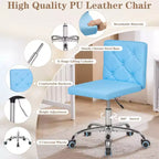 Chaise de bureau sans accoudoirs VECELO en cuir PU, réglable en hauteur et pivotante à 360° pour la maison ou le bureau