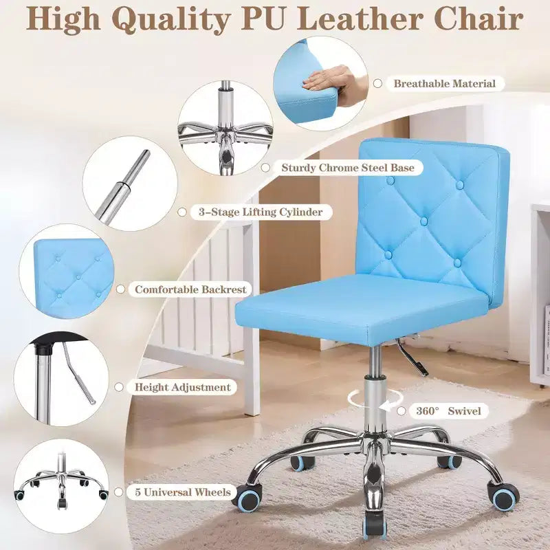 Chaise de bureau sans accoudoirs VECELO en cuir PU, réglable en hauteur et pivotante à 360° pour la maison ou le bureau