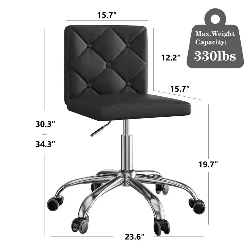 Chaise de bureau sans accoudoirs VECELO en cuir PU, réglable en hauteur et pivotante à 360° pour la maison ou le bureau