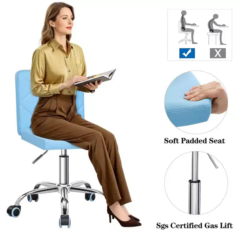 Chaise de bureau sans accoudoirs VECELO en cuir PU, réglable en hauteur et pivotante à 360° pour la maison ou le bureau