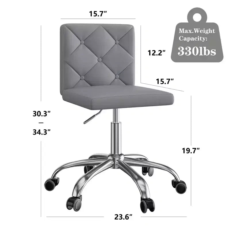 Chaise de bureau sans accoudoirs VECELO en cuir PU, réglable en hauteur et pivotante à 360° pour la maison ou le bureau