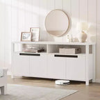 Meuble TV de ferme pour téléviseurs jusqu'à 70 pouces, meuble TV de 160 cm de long avec 4 portes et étagère ouverte, consoles multimédia rustiques