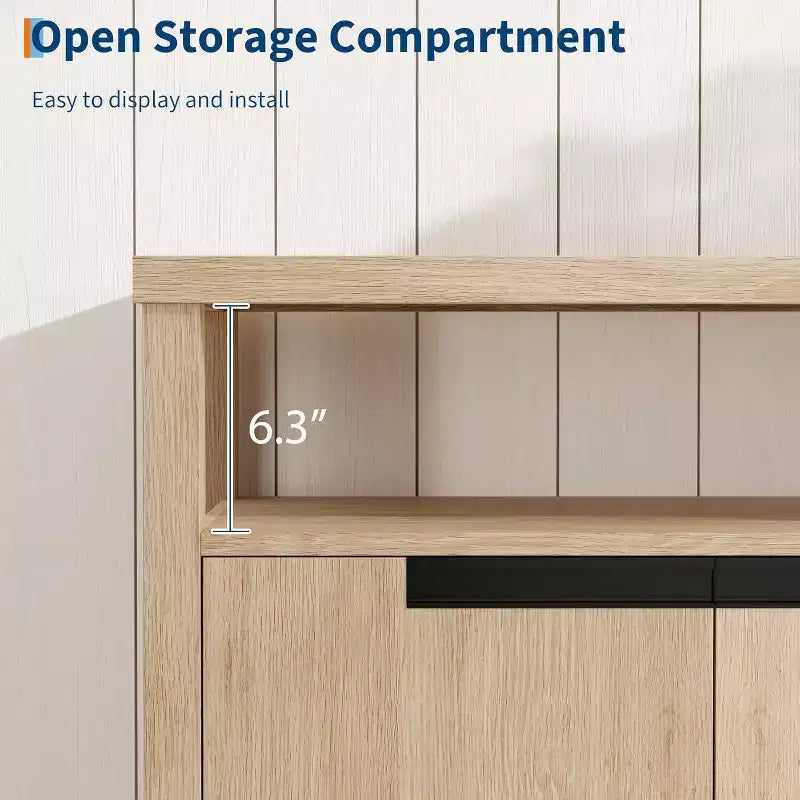 Meuble TV de ferme pour téléviseurs jusqu'à 70 pouces, meuble TV de 160 cm de long avec 4 portes et étagère ouverte, consoles multimédia rustiques