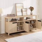 Meuble TV de ferme pour téléviseurs jusqu'à 70 pouces, meuble TV de 160 cm de long avec 4 portes et étagère ouverte, consoles multimédia rustiques