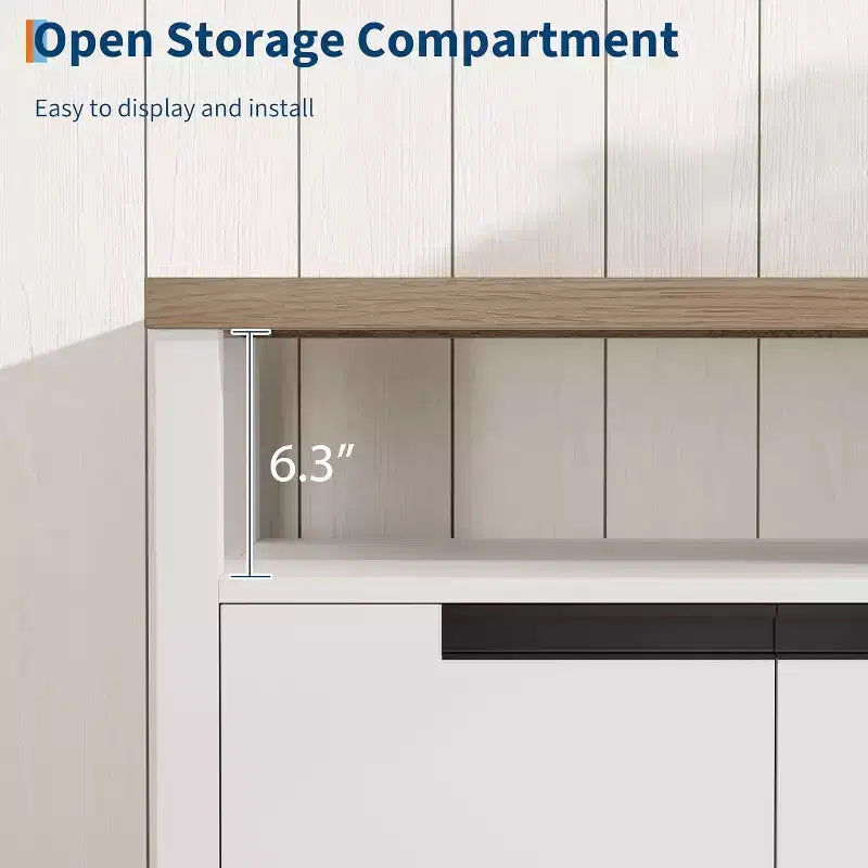 Meuble TV de ferme pour téléviseurs jusqu'à 70 pouces, meuble TV de 160 cm de long avec 4 portes et étagère ouverte, consoles multimédia rustiques