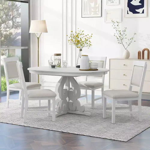 5 Piece Retro Dining Set with Extendable Table and 4 Upholstered Chairs, 16 Inch Leaf, Ideal for Kitchen and Dining Room