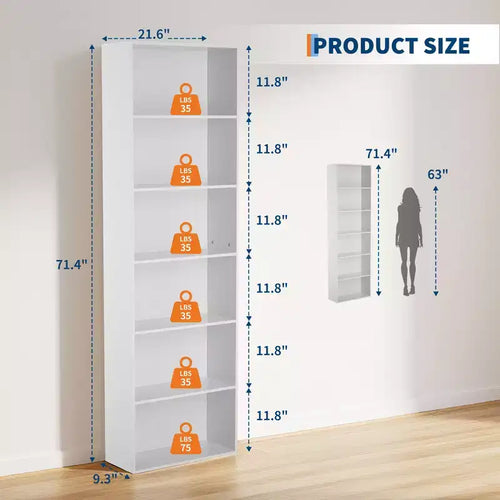 Étagère à livres en forme de H à 6 niveaux de 181 cm, organisateur de rangement ouvert robuste pour bureau à domicile, salon, chambre à coucher