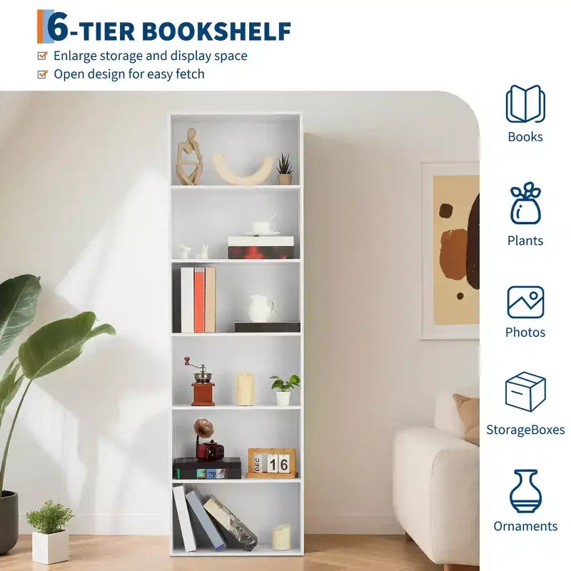 Étagère à livres en forme de H à 6 niveaux de 181 cm, organisateur de rangement ouvert robuste pour bureau à domicile, salon, chambre à coucher